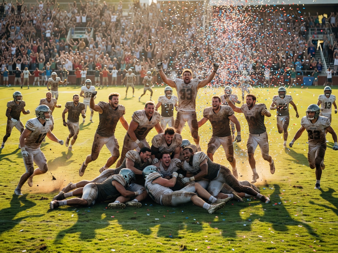Players celebrating an upset victory