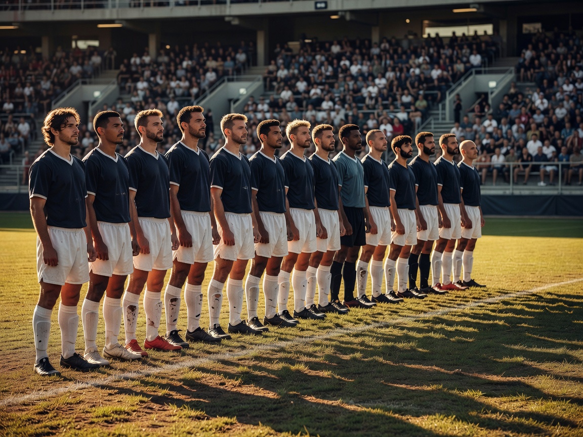 Underdog team lining up before a crucial match